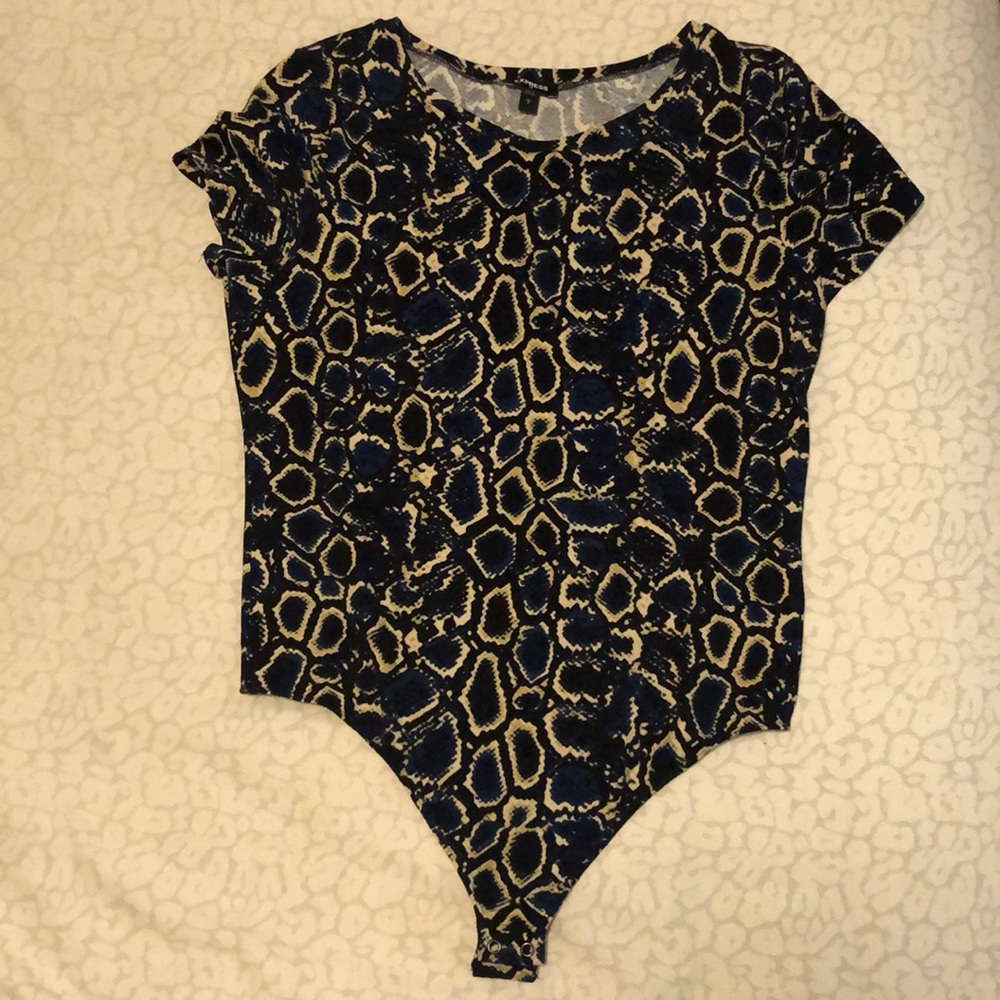 Express body suit. Blue snake skin pattern. Size large.
